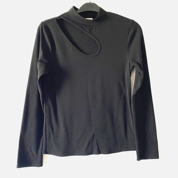 Willow Tops - Willow‎ Ribbed Cutout Top Womens XL Black Excellent Mock Neck Long Sleeve 6151